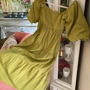 Faithful the Brand green midi dress with puff sleeves
